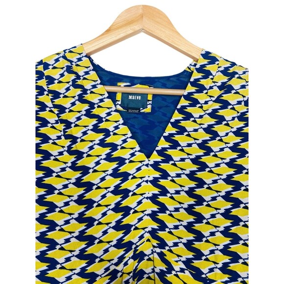 Anthropologie Maeve Dress Size 4 Mirabilis Kimono Sleeve Yellow Blue Geometric - Picture 5 of 16